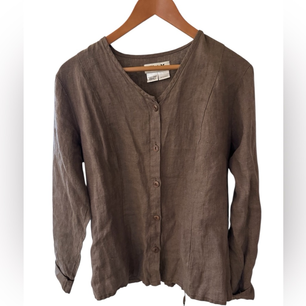 FLAX Linen button up long sleeve sinch shirt